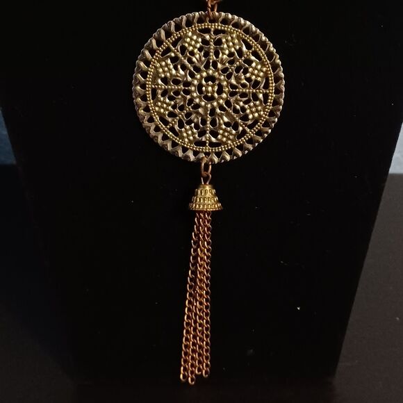 MACY’S Gold-Toned Medallion and Tassel Statement Necklace, 30" - Picture 2 of 2